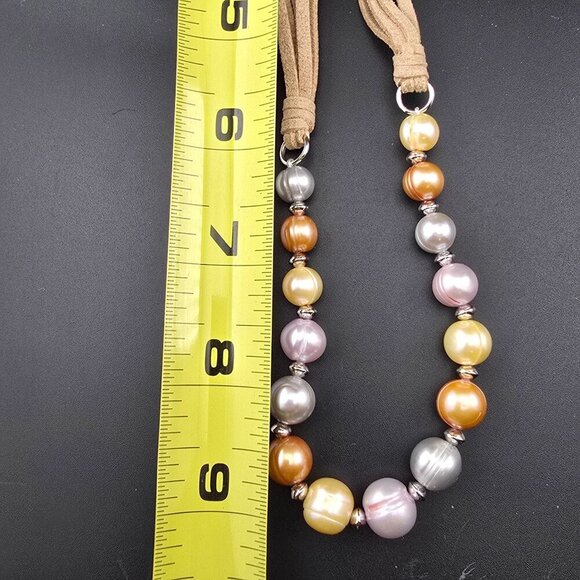 NWT Honora Multi-Color Cultured Pearl Necklace Tan Cord Adjustable Box & Bag - Picture 10 of 10